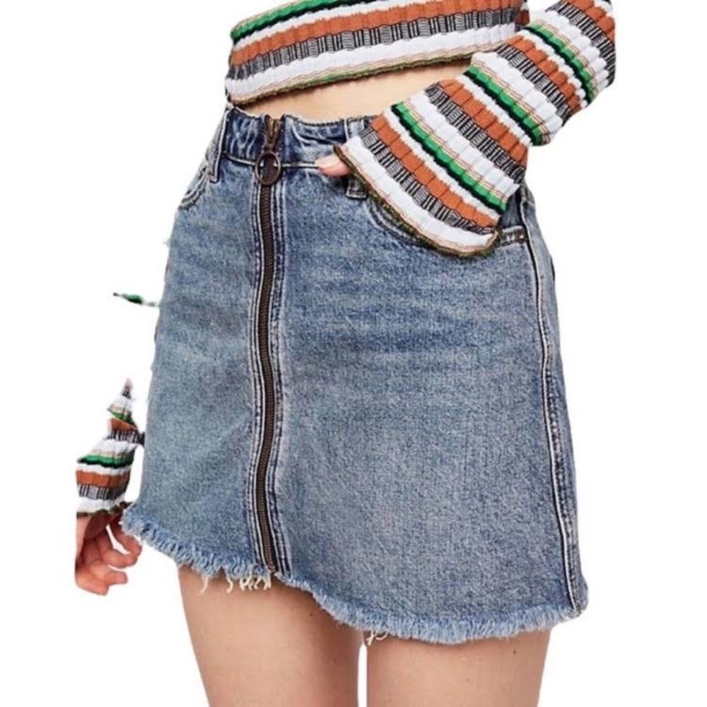 Free People Zip-Up Denim Skirt